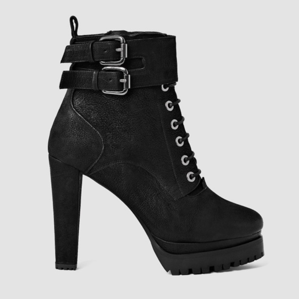 All Saints Balfour Nubuck Leather Gothic Chunky Platform Ankle Boot